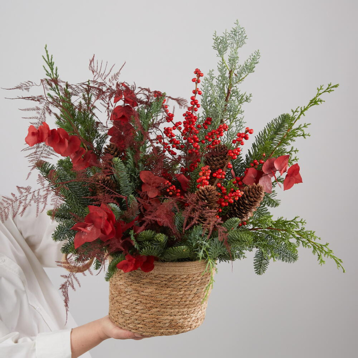 Aranjament de Anul Nou cu brad într-un coș [6]