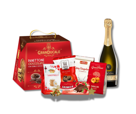 Coșuri de Crăciun - Coș de Crăciun cu Panettone, Cricova și Dulciuri