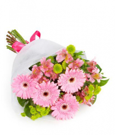 Ocazii - Buchet din Mini-Gerbera Roz și Santini de Sf. Maria