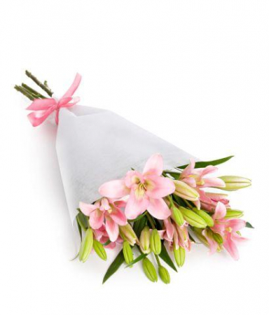 Ocazii - Buchet din 5 Crini Asiatici Roz pentru Maria