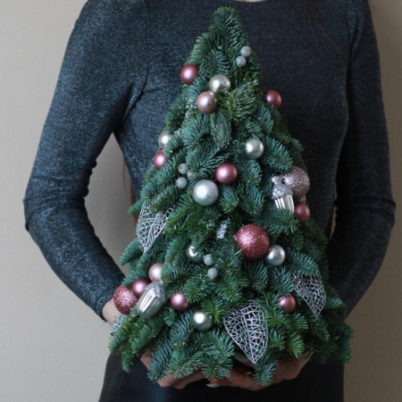 Brazi Naturali de Crăciun - Brad de Crăciun Argintiu cu Roz