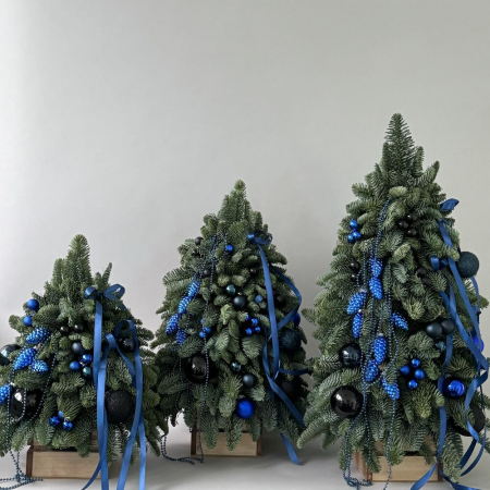 Brad Natural cu Globuri și Decor Albastru [2]
