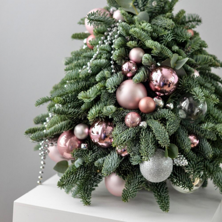 Brad de Crăciun cu Globuri Roz Pudrat [2]