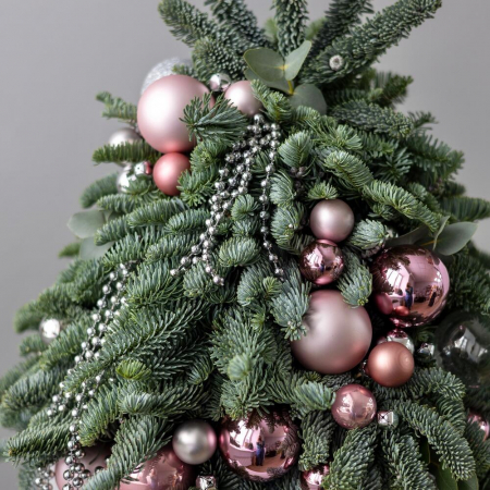 Brad de Crăciun cu Globuri Roz Pudrat [1]