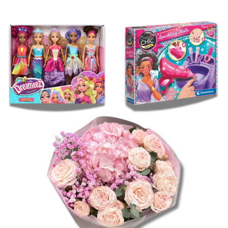 Flori și Cadouri de Crăciun - Buchet de Flori, Set de Manichiură și Păpuși Fantasy
