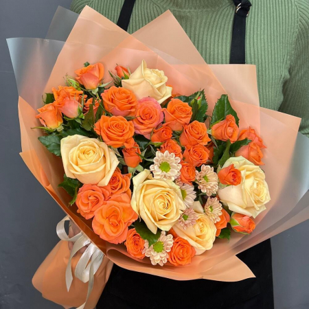 Flori de Toamnă - Buchet de Toamnă cu Trandafiri Portocalii