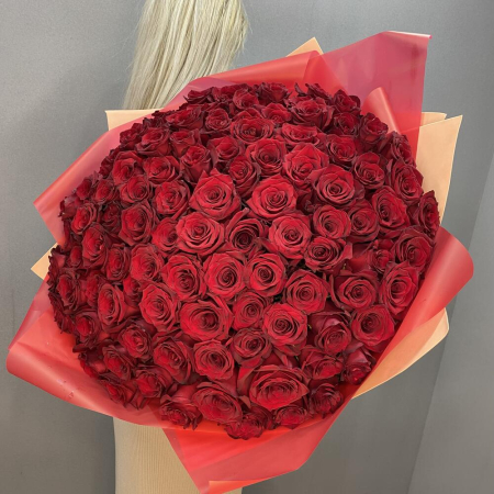 Buchet din 101 Trandafiri Roșii Premium Înalți H 80-90cm [3]