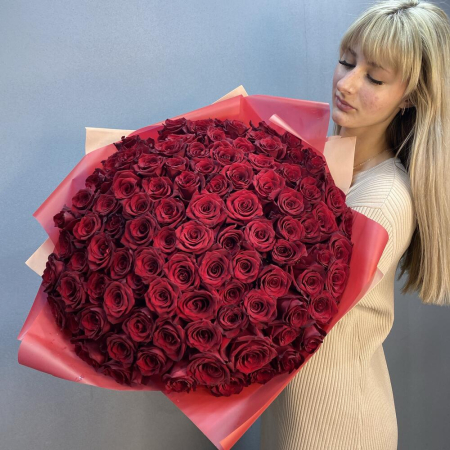 Florărie Online Râmnicu Vâlcea - Buchet din 101 Trandafiri Roșii Premium Înalți H 80-90cm
