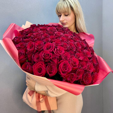 Buchet din 101 Trandafiri Roșii Premium Înalți H 80-90cm [1]