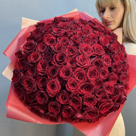 Buchet din 101 Trandafiri Roșii Premium Înalți H 80-90cm [2]