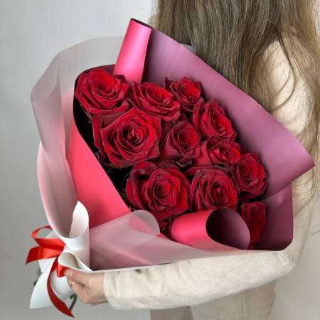 Buchet din 11 Trandafiri Roșii Premium Înalți H 80-90cm [2]