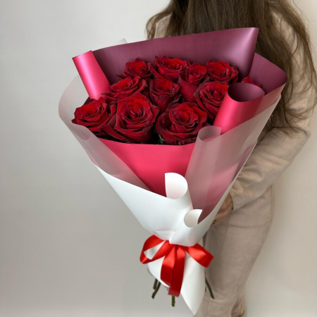 Buchet din 11 Trandafiri Roșii Premium Înalți H 80-90cm [4]