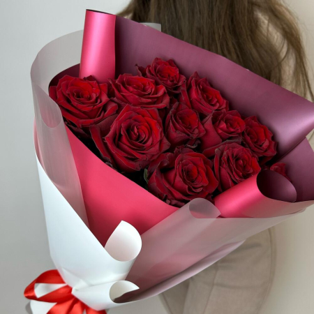 Buchet din 11 Trandafiri Roșii Premium Înalți H 80-90cm [3]
