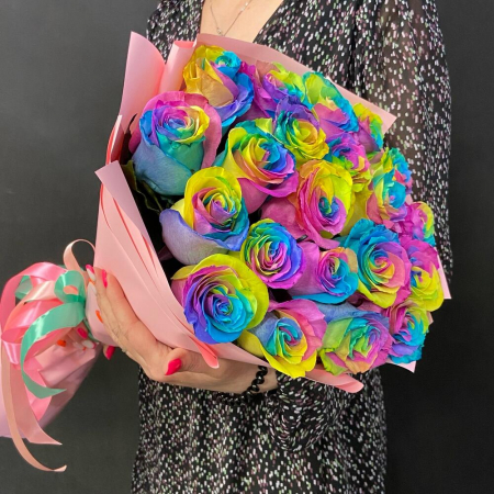 Buchete din Trandafiri - Buchet din 19 Trandafiri Rainbow
