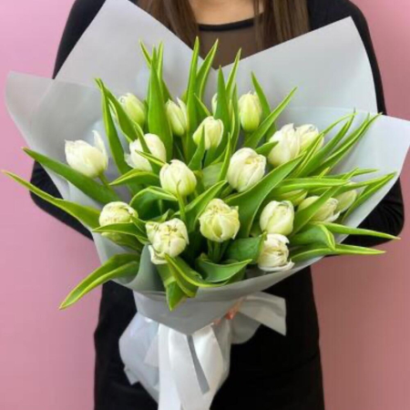 Buchet din 21 Lalele Roz Albe [3]