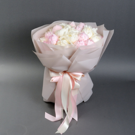 Buchet din 25 Bujori Alb-Roz [1]