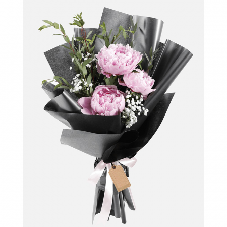 Buchete din Bujori Roz - Buchet din Bujori, Gypsophila și Ruscus