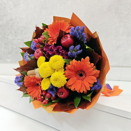 Flori de Toamnă - Buchet de Toamnă cu Gerbera, Crizantemă și Hypericum