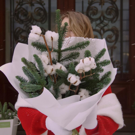 Buchete pentru externare din spital - Buchet cu Bumbac „Winter Waltz”