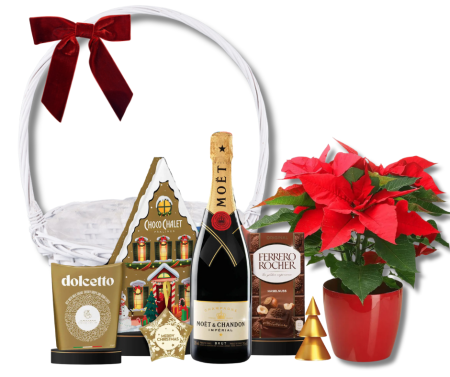 Coșuri de Crăciun - Coș de Crăciun cu Moët și Poinsettia