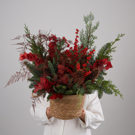 Aranjament de Anul Nou cu brad într-un coș [3]