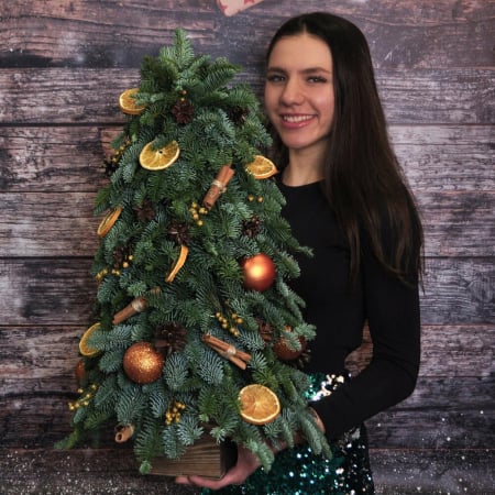 Brazi Naturali de Crăciun - Pom de Crăciun cu Globuri, Scorțișoară, Portocale și Conuri