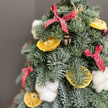 Pom de Crăciun cu Bumbac, Scorțișoară, Portocale și Fundițe [3]