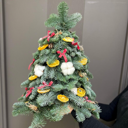 Brazi Naturali de Crăciun - Pom de Crăciun cu Bumbac, Scorțișoară, Portocale și Fundițe