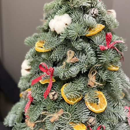Pom de Crăciun cu Bumbac, Scorțișoară, Portocale și Fundițe [2]