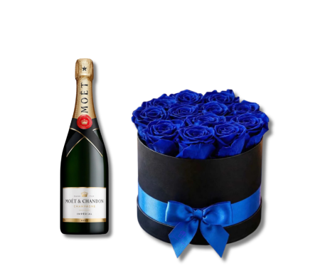 Trandafiri - Surpriză la Domiciliu cu Trandafiri Albaștri și Moët