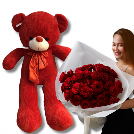 Sf. Andrei - Surpriză cu Trandafiri și Urs de Valentine’s Day