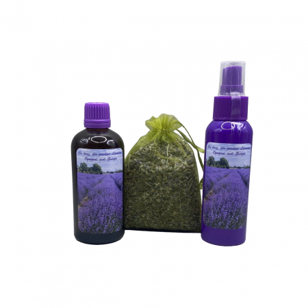Set apă florală de lavandă (hidrolat) cu rezervă și săculeț cu floare uscată de lavandă [1]