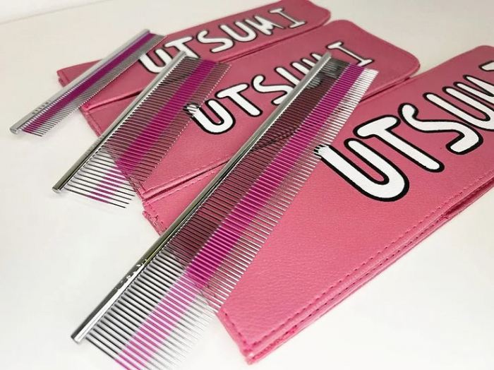 UTSUMI 9 Wide Quarter Pink Line Comb [2]