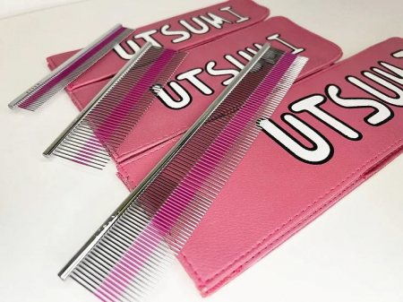 UTSUMI 9 Wide Quarter Pink Line Comb [1]