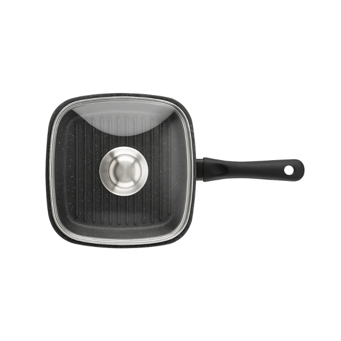 Tigaie Edenberg Grill 28 cm Acoperire Marmura Aluminiu Presat Cu Capac De Sticla [3]
