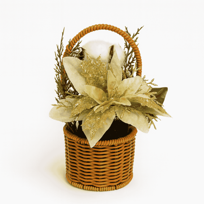 Aranjament Artificial de Crăciun cu Poinsettia, Spice Aurii și Coș cu Mâner [2]