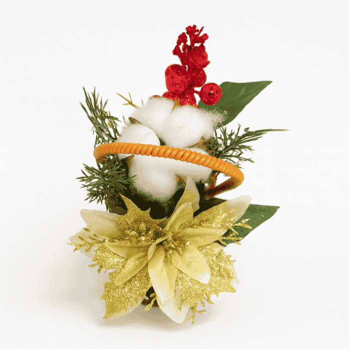 Aranjament Artificial de Crăciun cu Poinsettia, Spice Aurii și Coș cu Mâner [4]