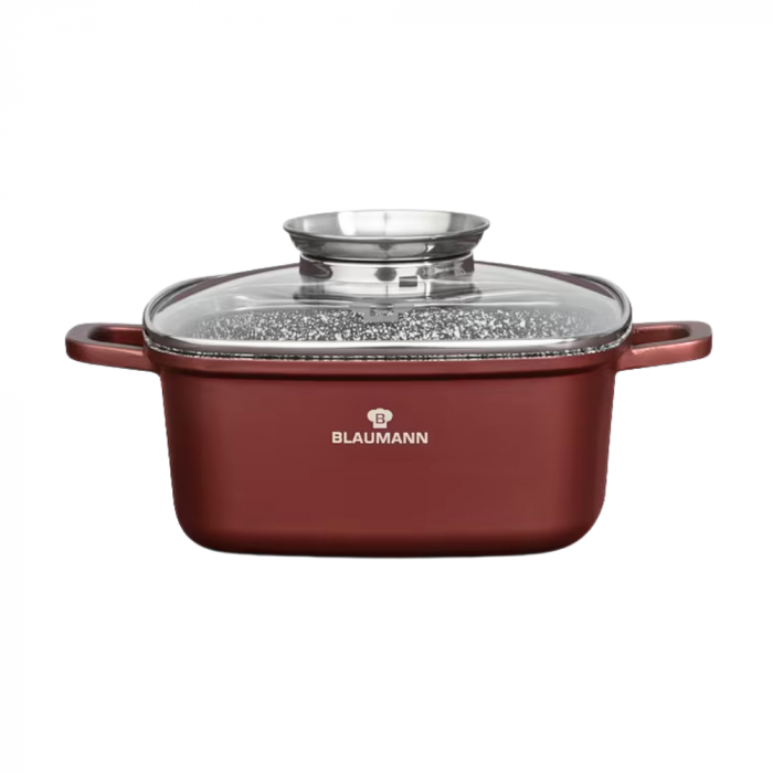 Blaumann Cerastone Cratita Marmorata Patrata Tip Roaster cu Capac Sticla 2.8L 20x9cm [1]