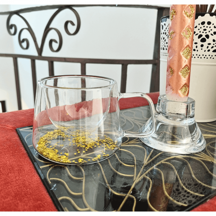 Cană din Sticlă cu Perete Dublu, 180ml – Design Elegant cu Confetti în Interior [2]