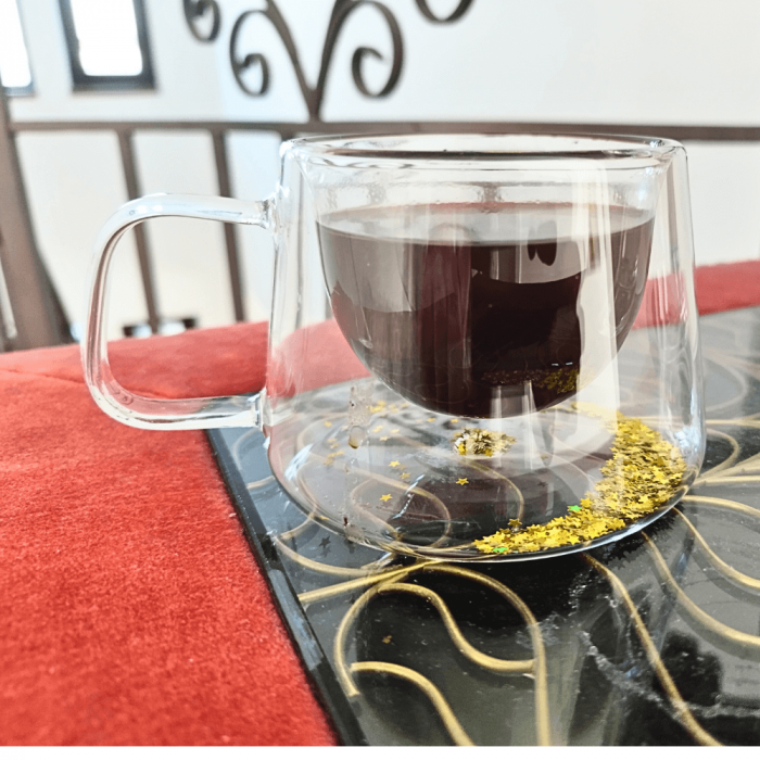 Cană din Sticlă cu Perete Dublu, 180ml – Design Elegant cu Confetti în Interior [3]