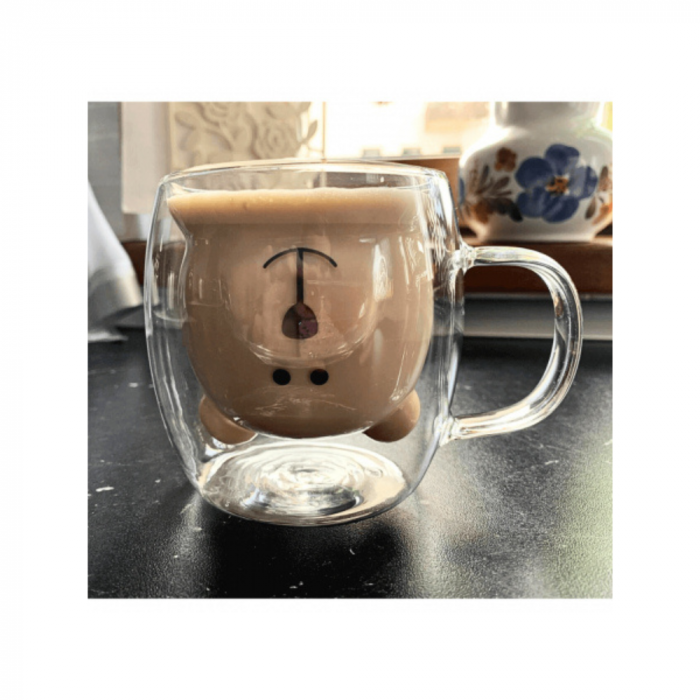 Set 6 Căni din sticlă cu perete dublu și design ursuleț  260 ml [3]