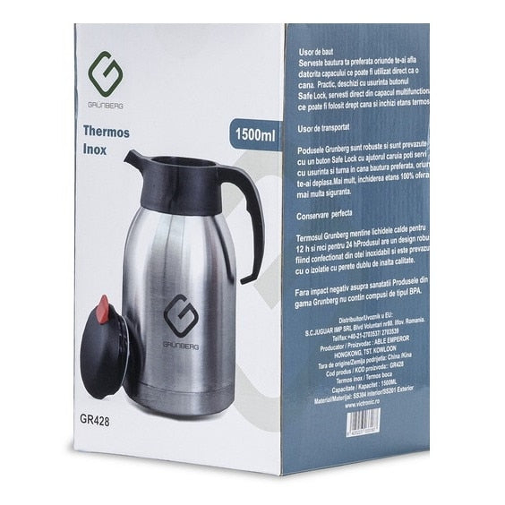 Cana termos Grunberg, cu sistem apasare capac, 1500 ml, otel inoxidabil [2]