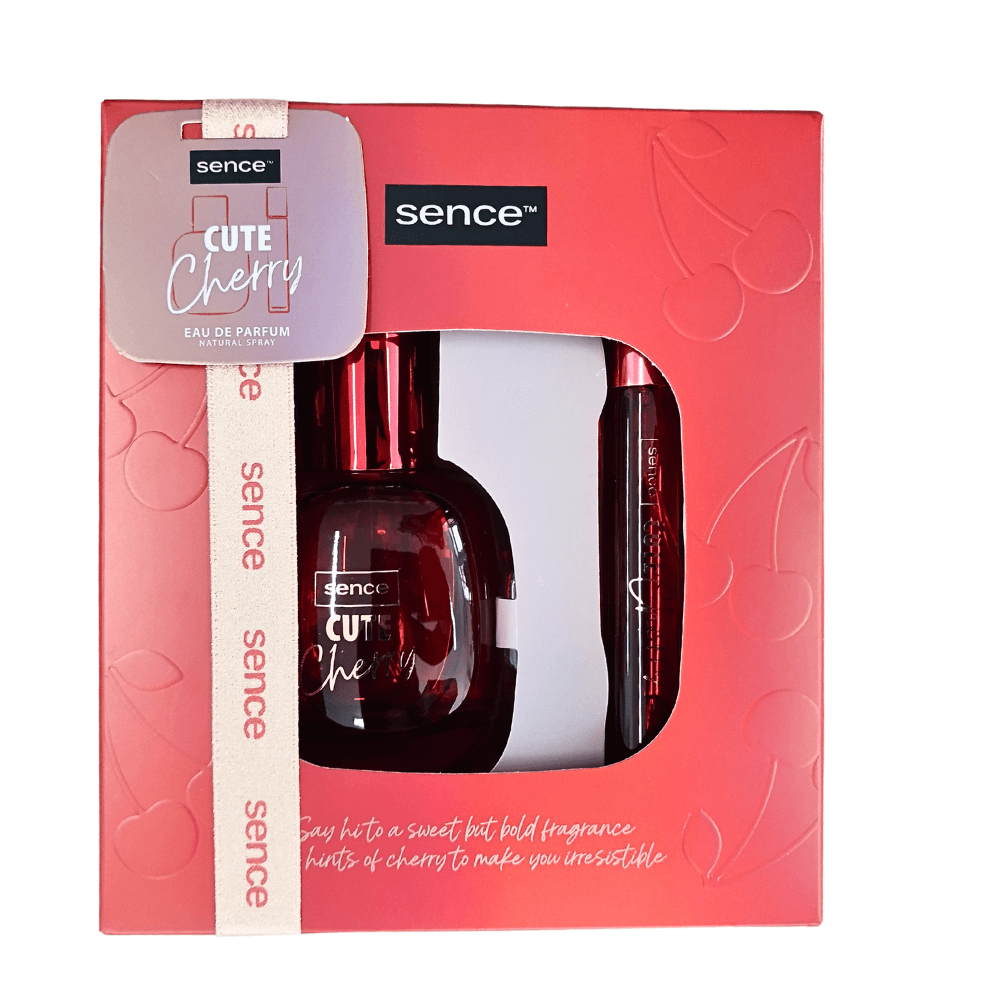 Caseta Cadou Sence  Parfum cu Aroma de Cirese 90 ml + Parfum pentru Poseta 15 ml Rasfat si Eleganta cu Note Dulci