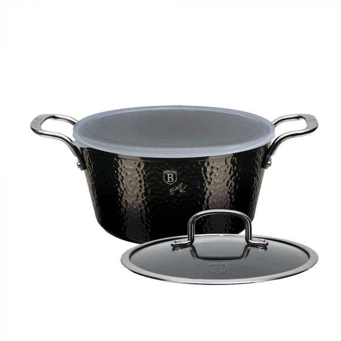 Cratită cu capac din sticlă BERLINGER HAUS, 20 cm, 2.5L, acoperire marmurată, manere din inox, negru [4]