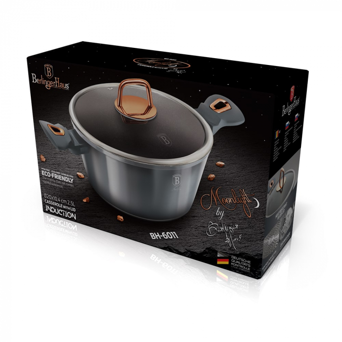 Cratită cu capac din sticlă BERLINGER HAUS, 28 cm, 6.1L, acoperire marmurată, gri [3]