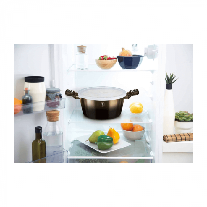 Cratită cu capac din sticlă BERLINGER HAUS, 28 cm, 6.1L, acoperire marmurată, negru lucios [2]