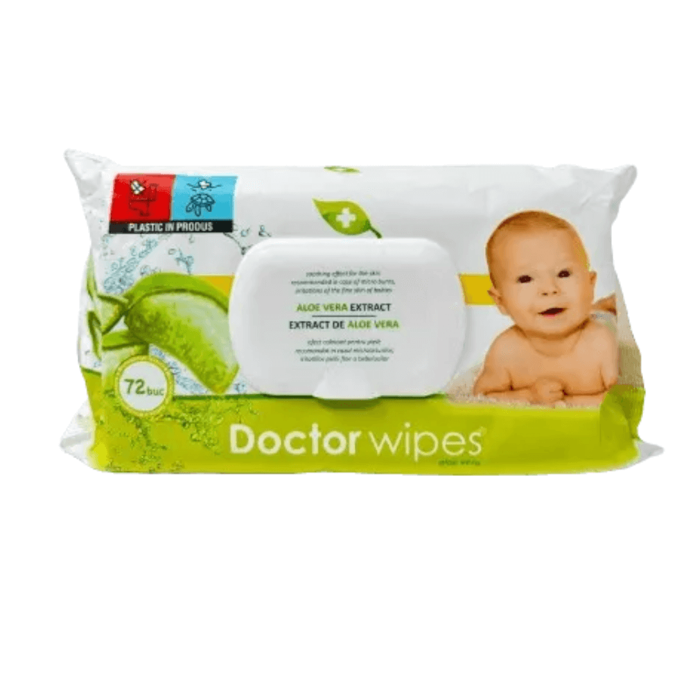 Doctor Wipes servetele Umede Baby cu Aloe Vera si Capac 72 Bucati