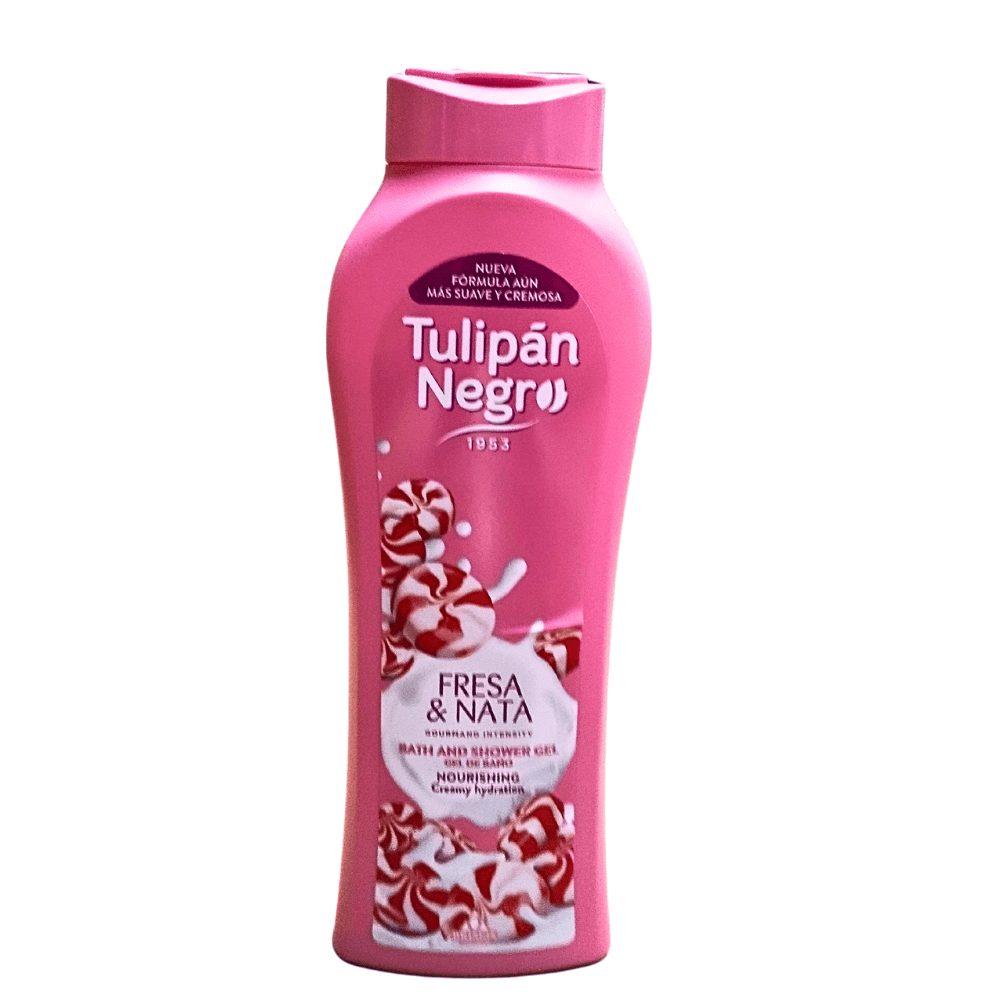 Gel de Dus Tulipan Negro Fresa  Nata  Parfum Dulce si Rasfat pentru Piele 650 ml