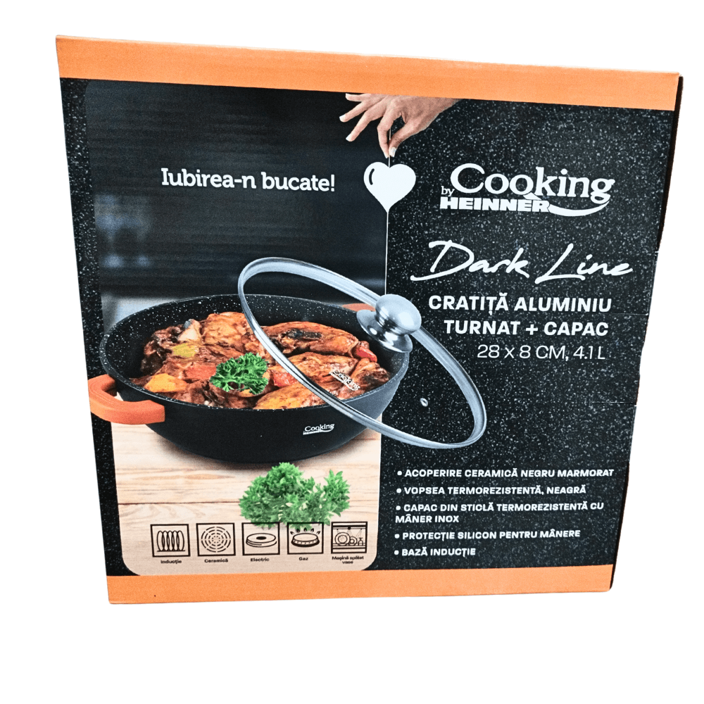 Cratita aluminiu turnat cu capac 32x8.5CM 5.5L ceramic negru Heinner [5]