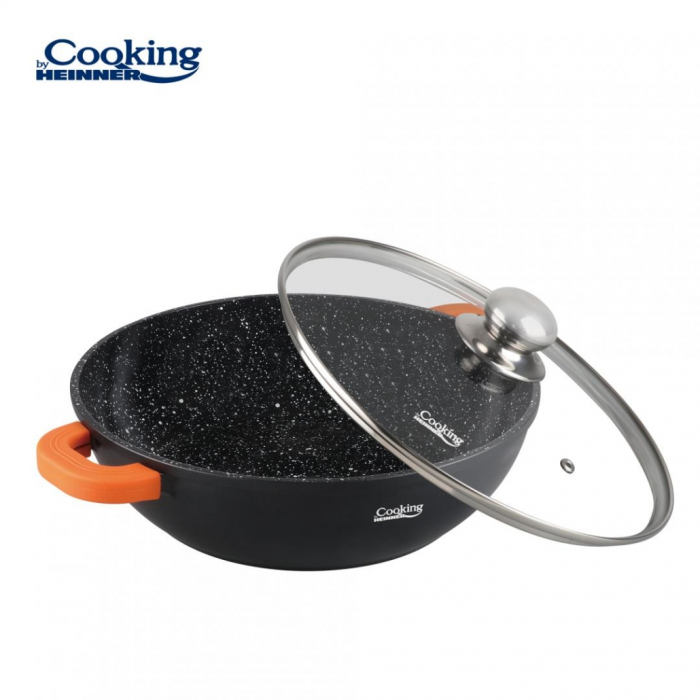 Heinner Cratiță cu Capac, Aluminiu Turnat, Acoperire Ceramică Negru Marmorat, 28x8 cm, 4.1L – Performanță și Eleganță în Bucătărie [3]